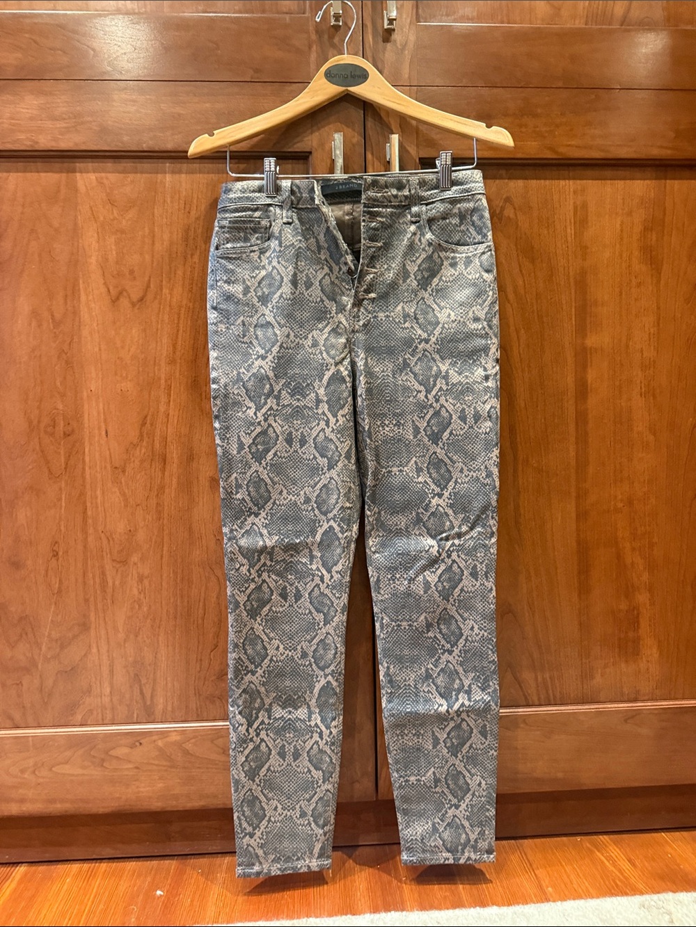 Snake-Print Skinny Waxed Cotton Pants